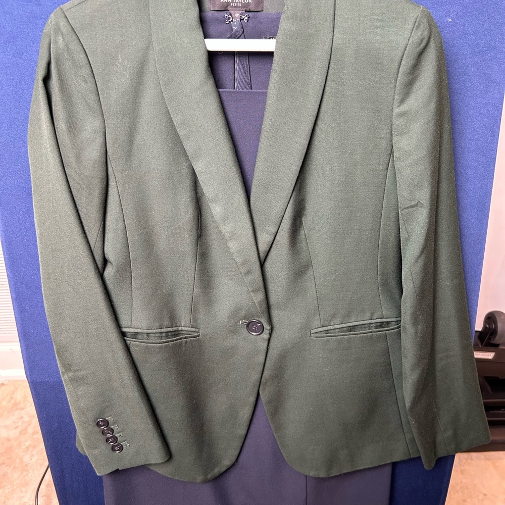 Anne Taylor Women's Petite Green Suit‎ Jacket w/ Blue Dress Set